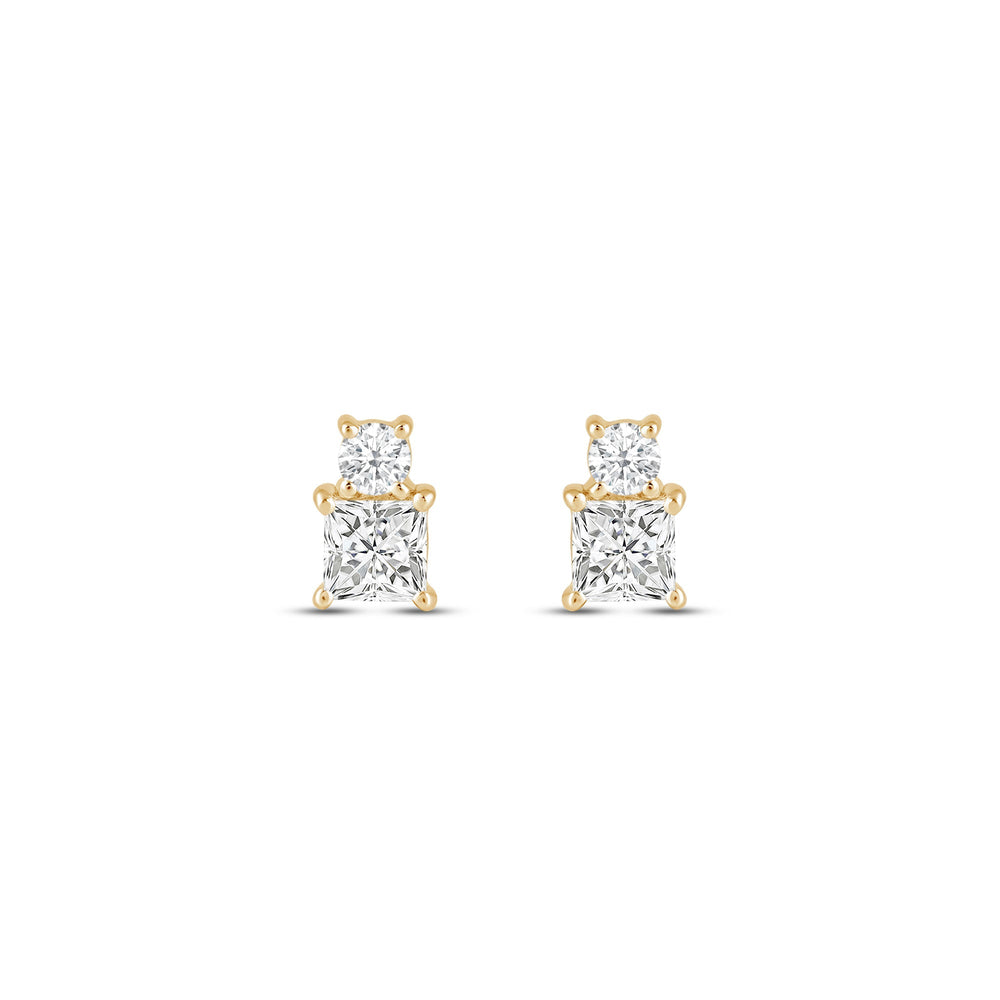 Duet Princess Earrings with 14KT Yellow Gold / Lab / 1/2 Cut Diamond in 14KT Yellow Gold / Lab / 1/2 view 4
