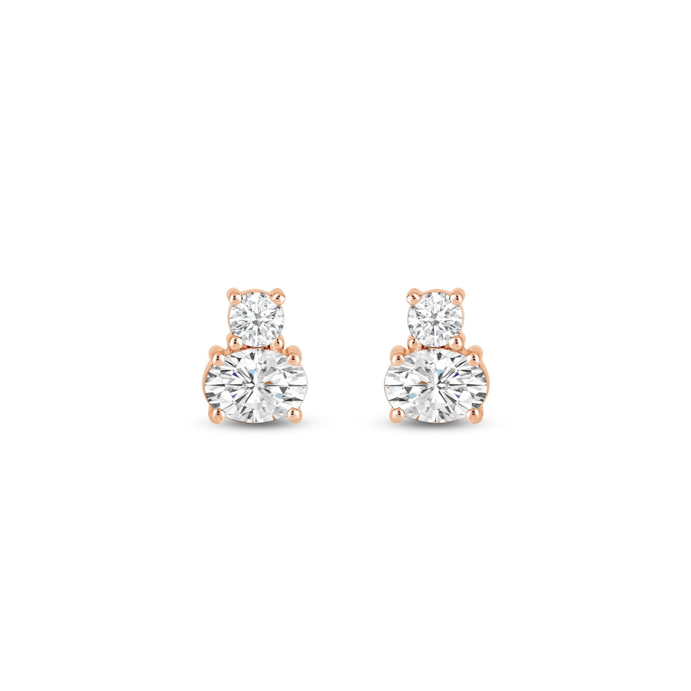 Duet Oval Earrings with 14KT Rose Gold / Lab / 1/2 Cut Diamond in 14KT Rose Gold / Lab / 1/2 view 4
