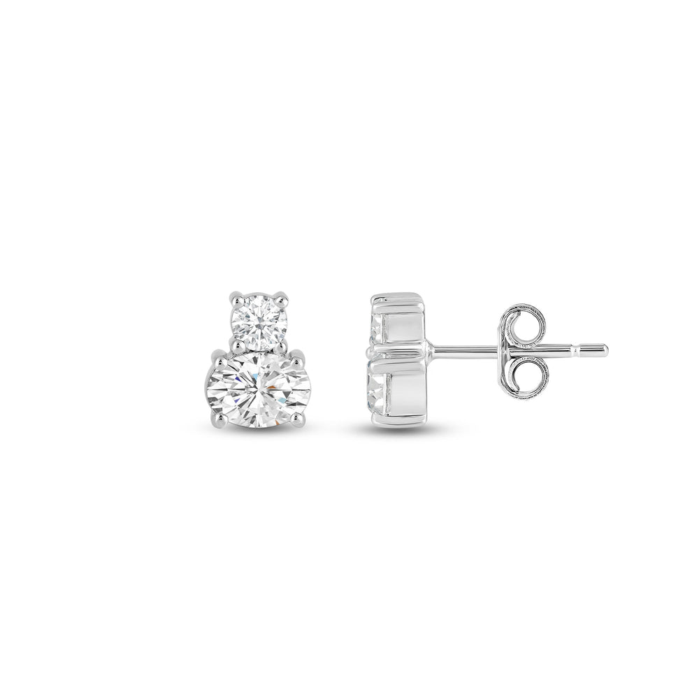 Duet Oval Earrings with Sterling Silver / Lab / 1/2 Cut Diamond in 14KT Sterling Silver / Lab / 1/2 view 5
