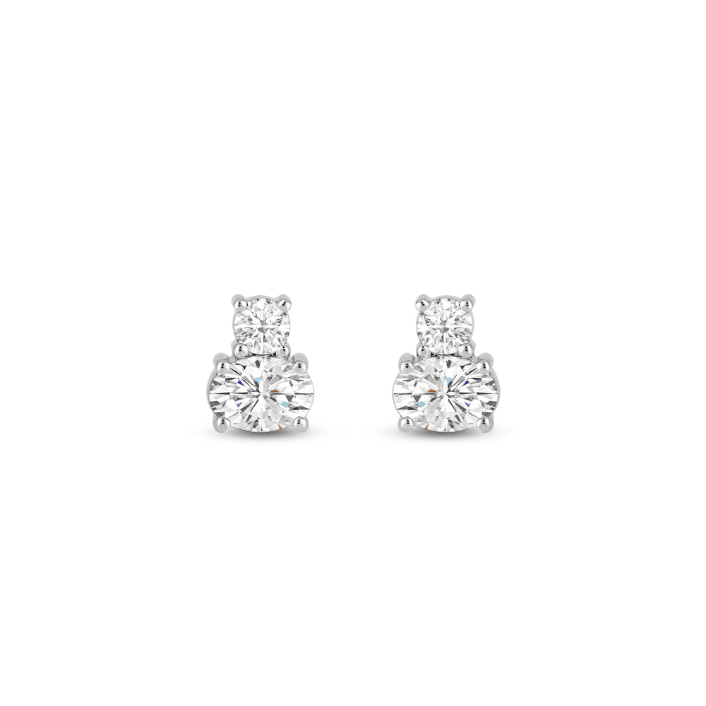 Duet Oval Earrings with Sterling Silver / Lab / 1/2 Cut Diamond in 14KT Sterling Silver / Lab / 1/2 view 4
