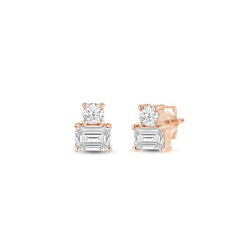Duet Emerald Earrings with 14KT Rose Gold / Lab / 1/2 Cut Diamond in 14KT Rose Gold / Lab / 1/2 view 1

