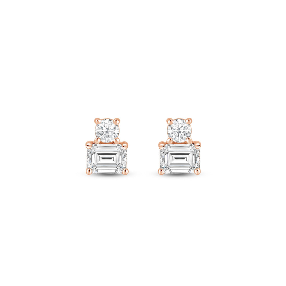 Duet Emerald Earrings with 14KT Rose Gold / Lab / 1/2 Cut Diamond in 14KT Rose Gold / Lab / 1/2 view 4
