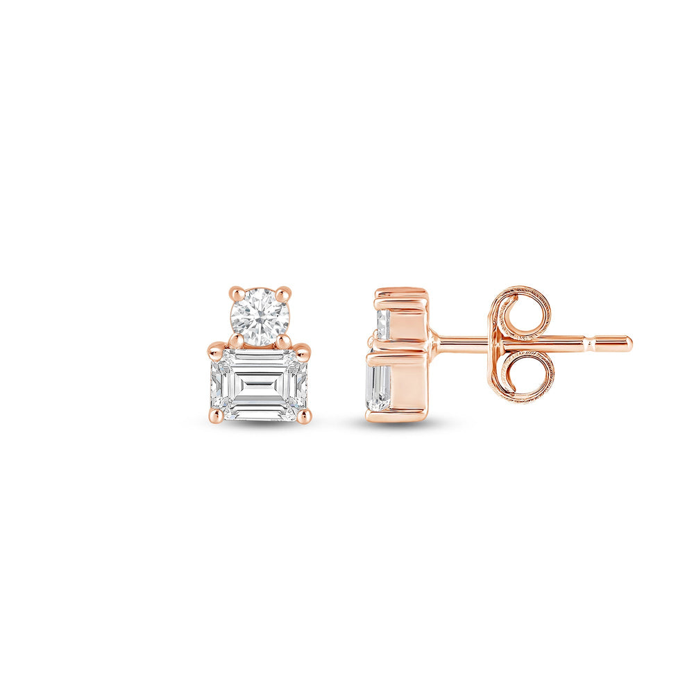 Duet Emerald Earrings with 14KT Rose Gold / Lab / 1/2 Cut Diamond in 14KT Rose Gold / Lab / 1/2 view 5
