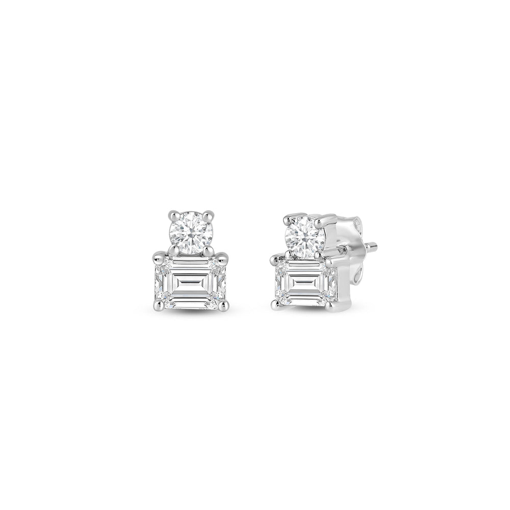 Duet Emerald Earrings with Sterling Silver / Lab / 1/2 Cut Diamond in 14KT Sterling Silver / Lab / 1/2 view 1
