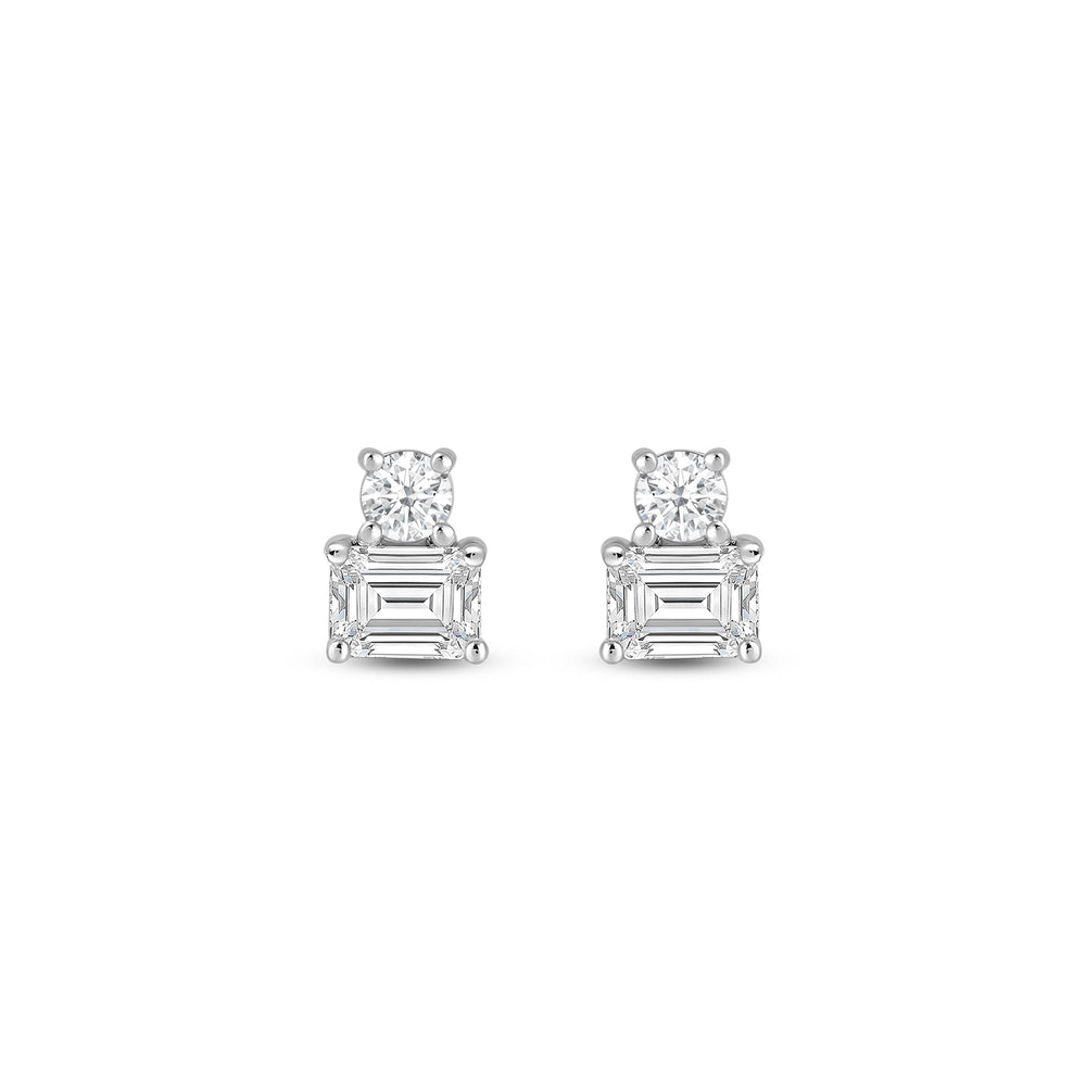 Duet Emerald Earrings with Sterling Silver / Lab / 1/2 Cut Diamond in 14KT Sterling Silver / Lab / 1/2 view 4
