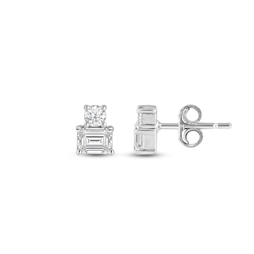Duet Emerald Earrings with 14KT White Gold / Lab / 1/2 Cut Diamond in 14KT White Gold / Lab / 1/2 view 5
