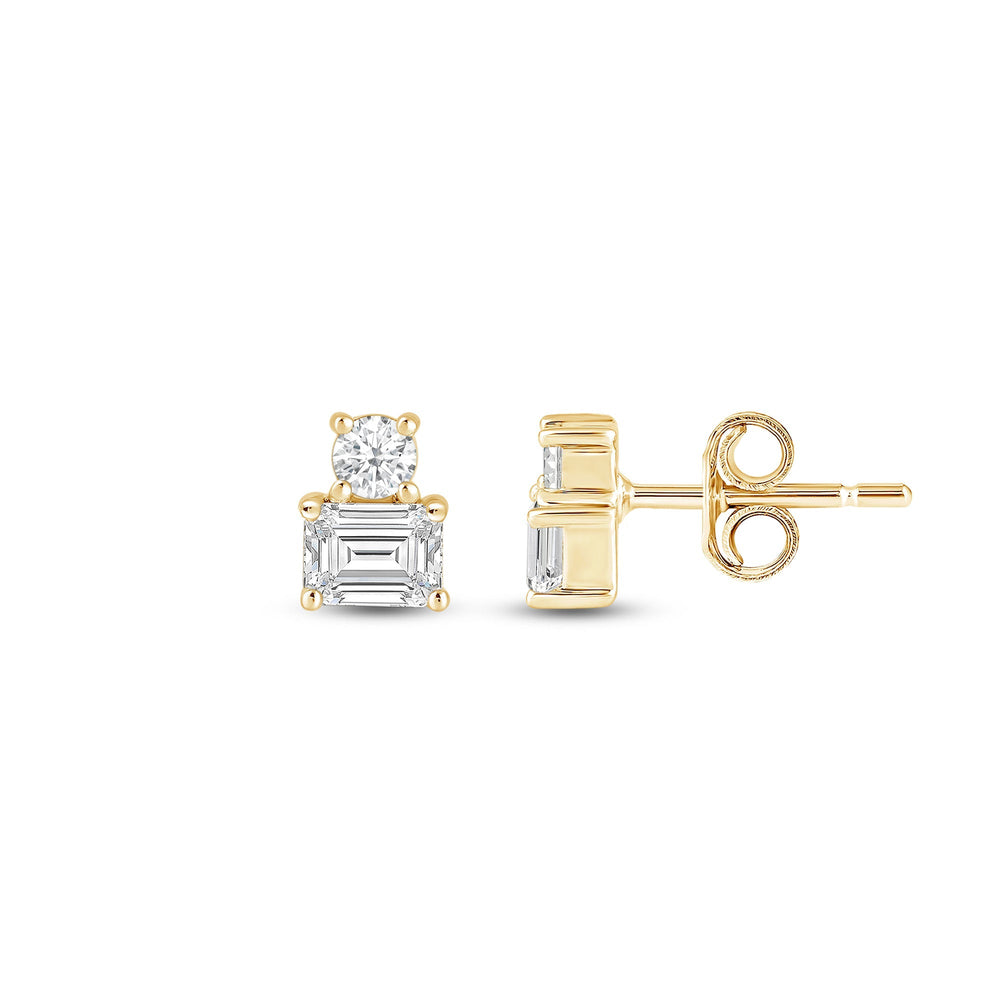 Duet Emerald Earrings with 14KT Yellow Gold / Lab / 1/2 Cut Diamond in 14KT Yellow Gold / Lab / 1/2 view 5
