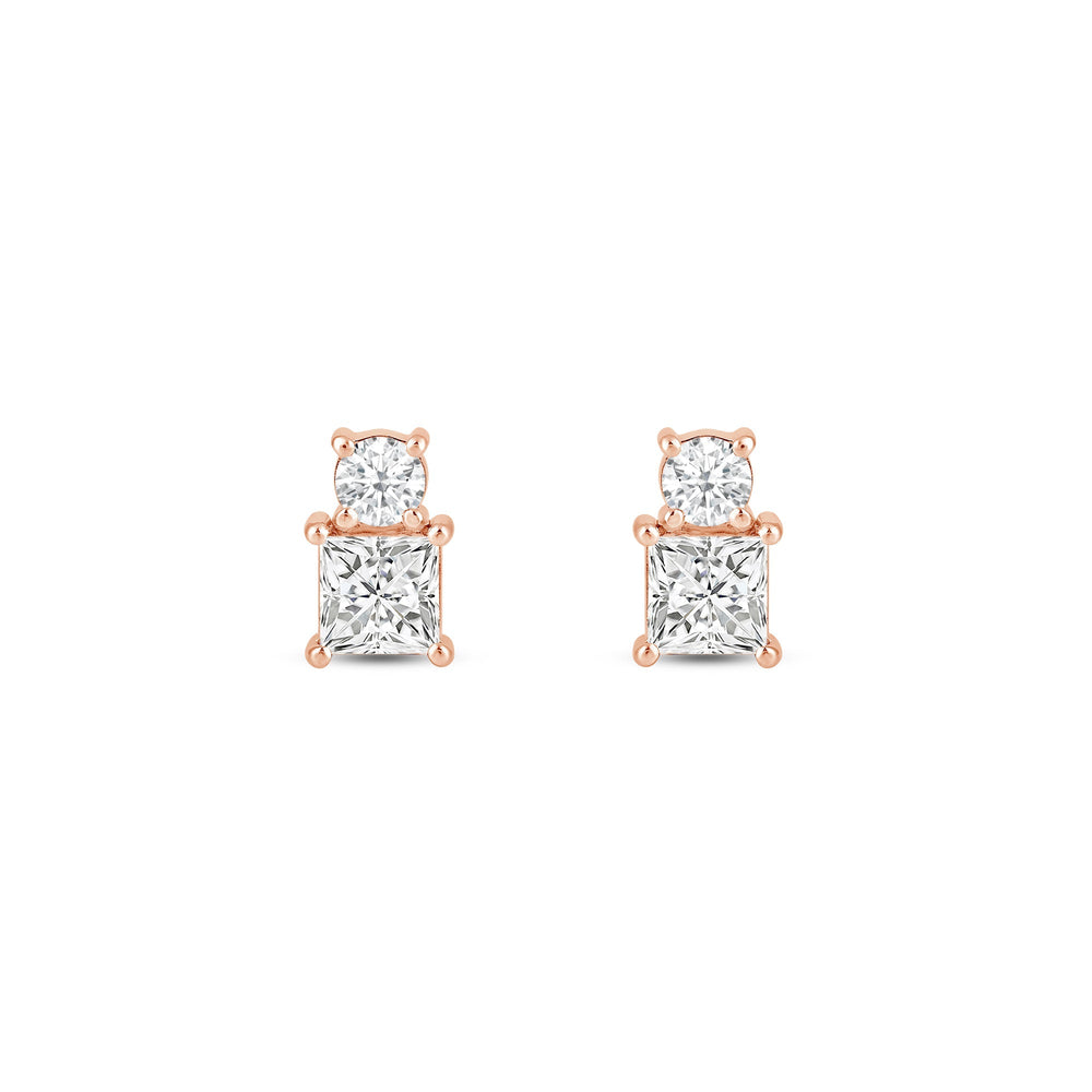 Duet Princess Earrings with 14KT Rose Gold / Lab / 1 Cut Diamond in 14KT Rose Gold / Lab / 1 view 4
