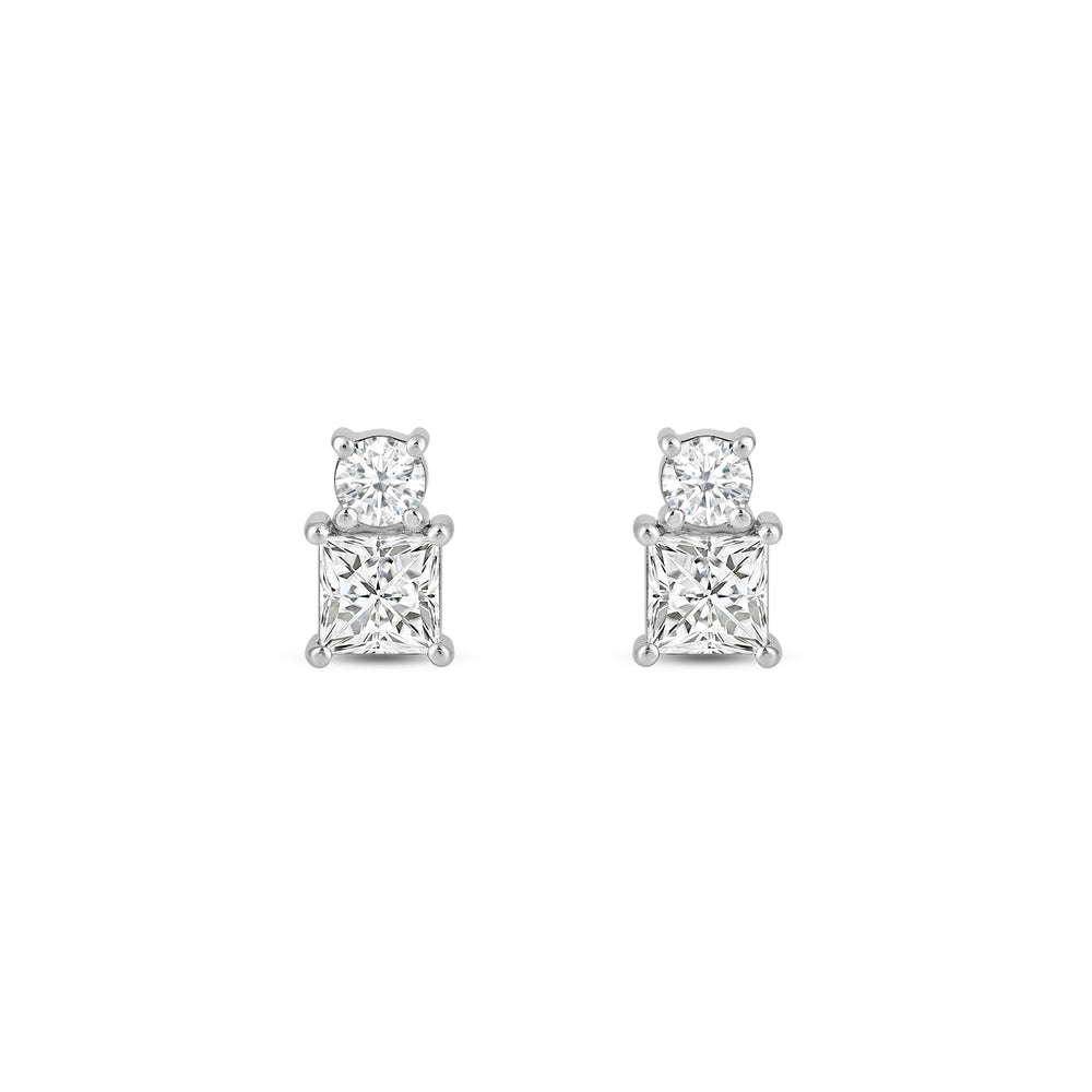 Duet Princess Earrings with Sterling Silver / Lab / 1 Cut Diamond in 14KT Sterling Silver / Lab / 1 view 4

