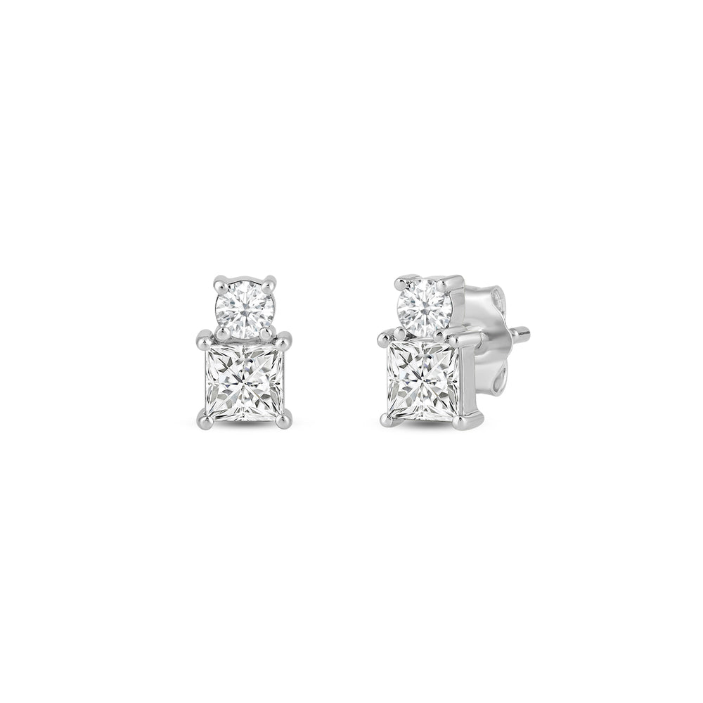 Duet Princess Earrings with Sterling Silver / Lab / 1 Cut Diamond in 14KT Sterling Silver / Lab / 1 view 1
