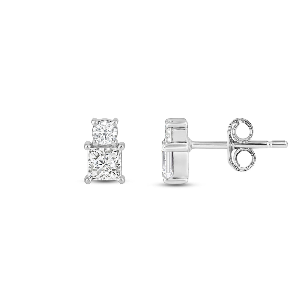 Duet Princess Earrings with 14KT White Gold / Lab / 1 Cut Diamond in 14KT White Gold / Lab / 1 view 5
