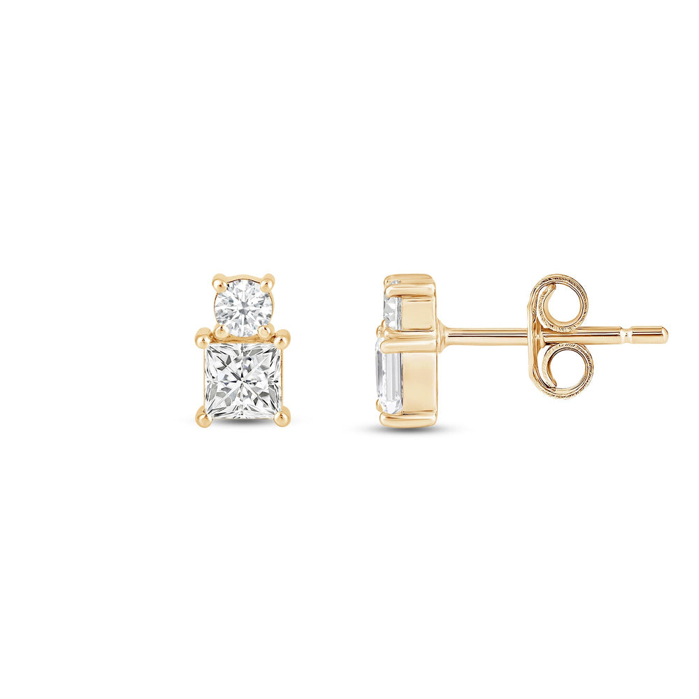 Duet Princess Earrings with 14KT Yellow Gold / Lab / 1 Cut Diamond in 14KT Yellow Gold / Lab / 1 view 5
