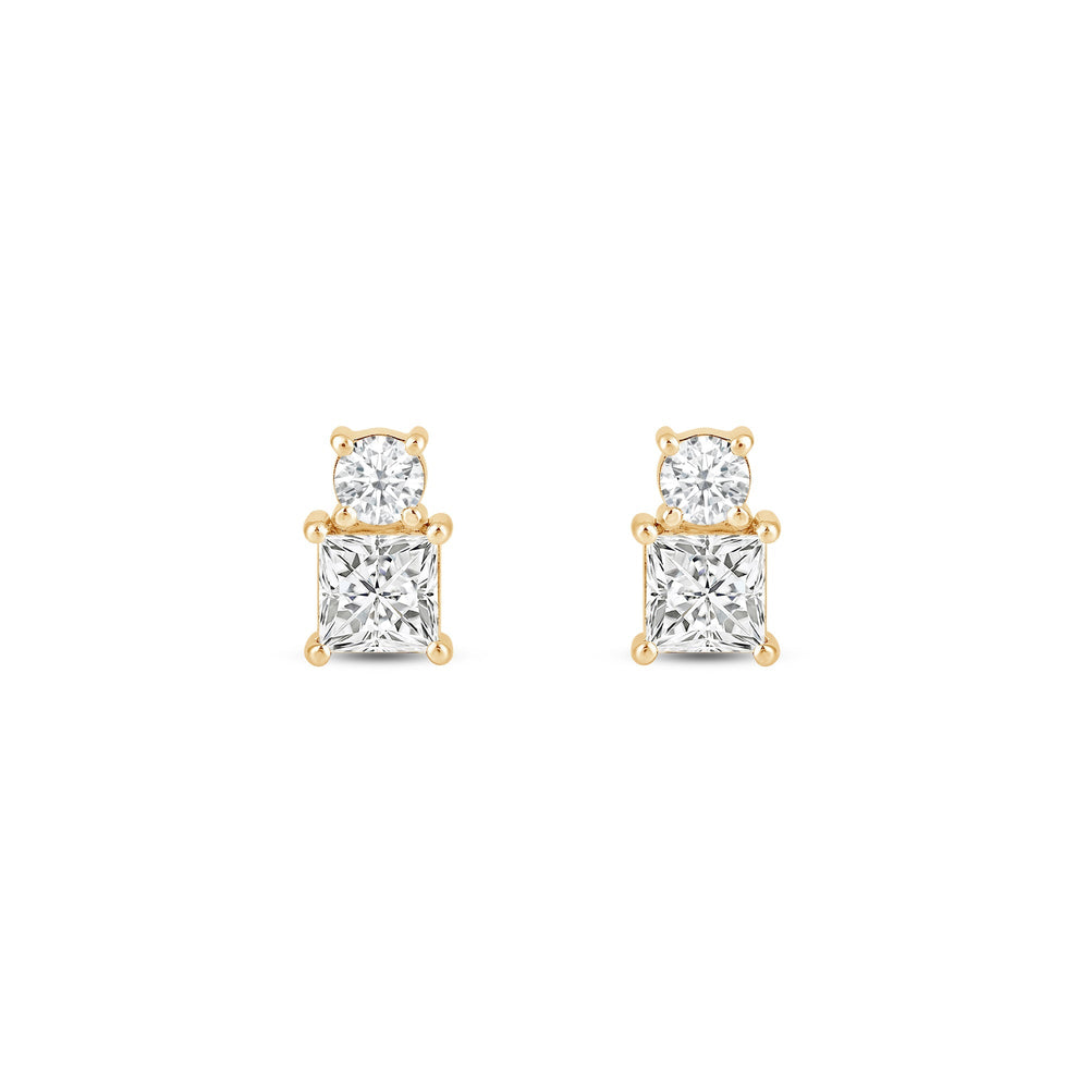 Duet Princess Earrings with 14KT Yellow Gold / Lab / 1 Cut Diamond in 14KT Yellow Gold / Lab / 1 view 4
