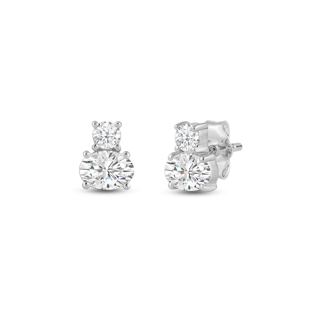 Duet Oval Earrings with Sterling Silver / Lab / 1 Cut Diamond in 14KT Sterling Silver / Lab / 1 view 1
