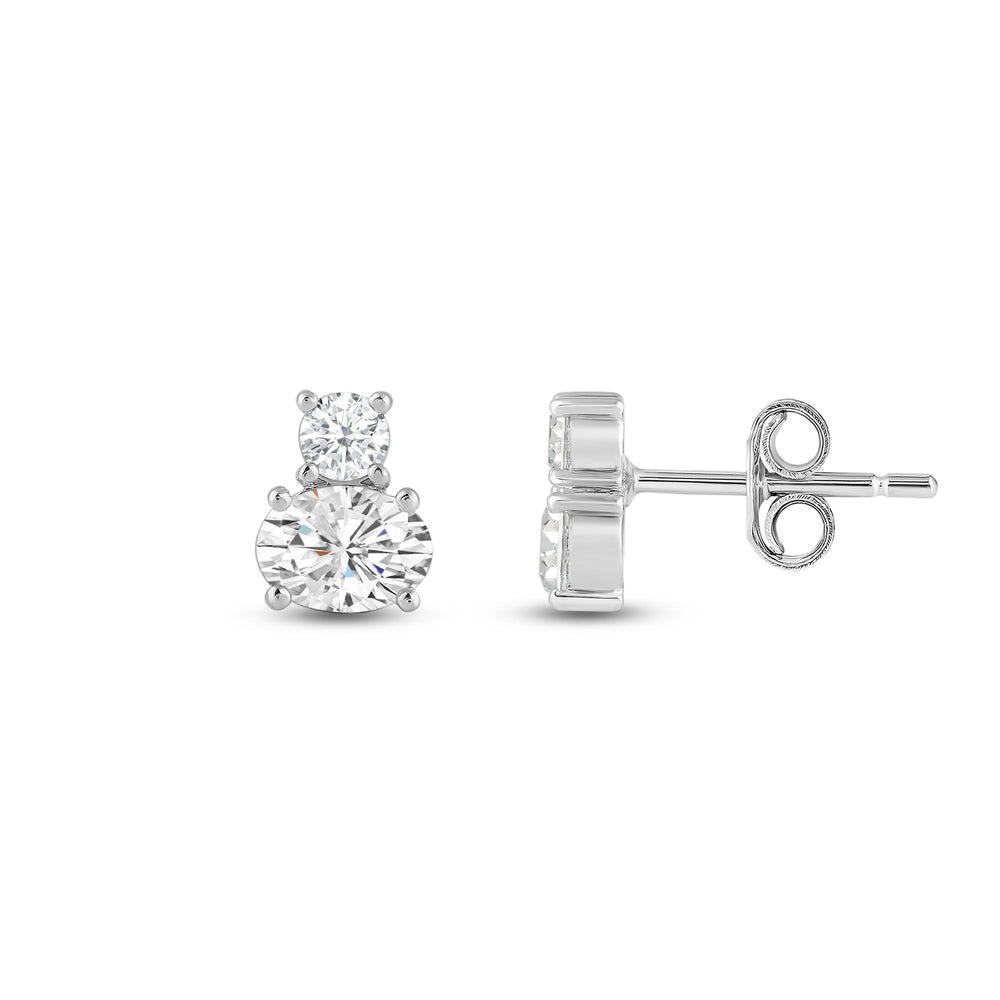 Duet Oval Earrings with Sterling Silver / Lab / 1 Cut Diamond in 14KT Sterling Silver / Lab / 1 view 5
