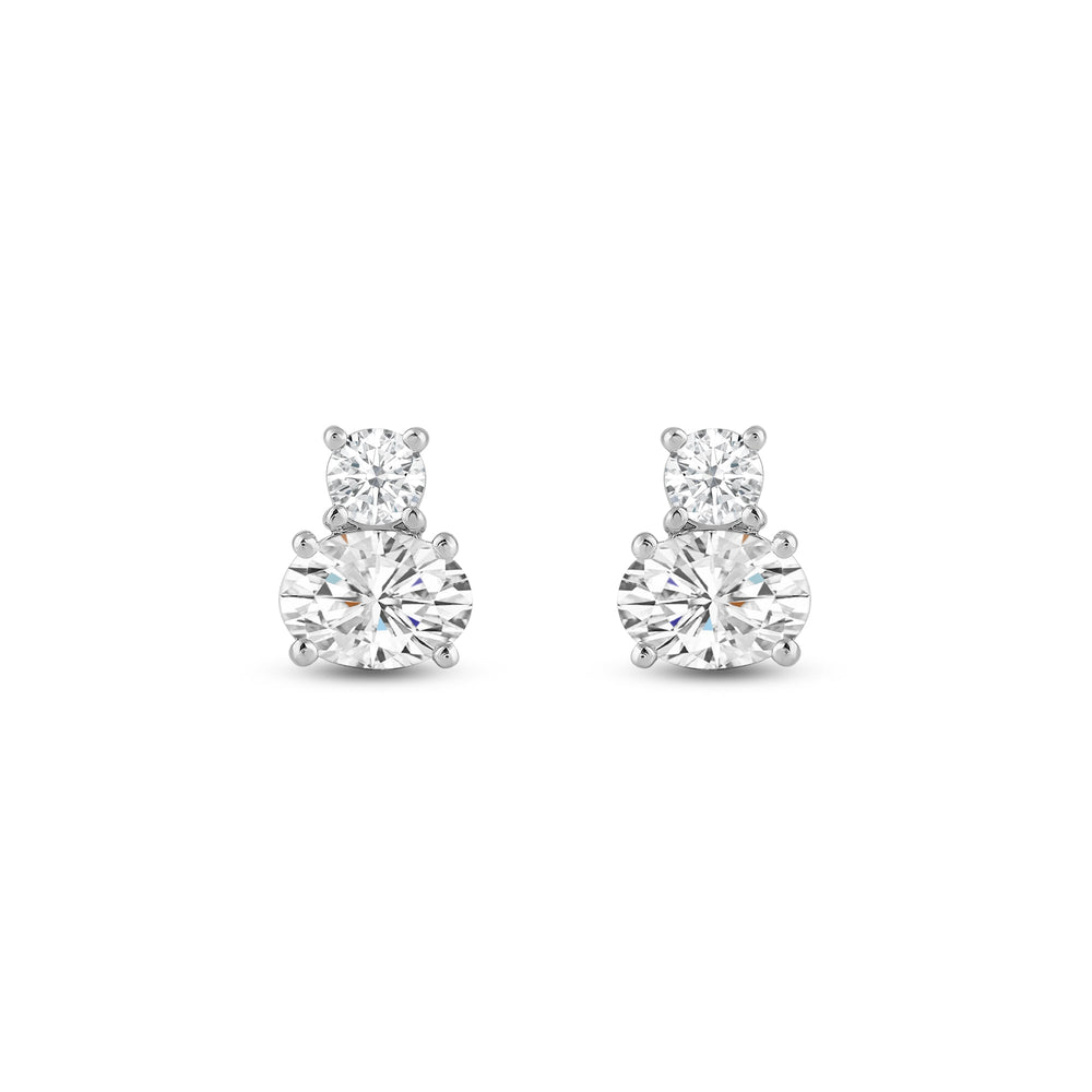 Duet Oval Earrings with Sterling Silver / Lab / 1 Cut Diamond in 14KT Sterling Silver / Lab / 1 view 4
