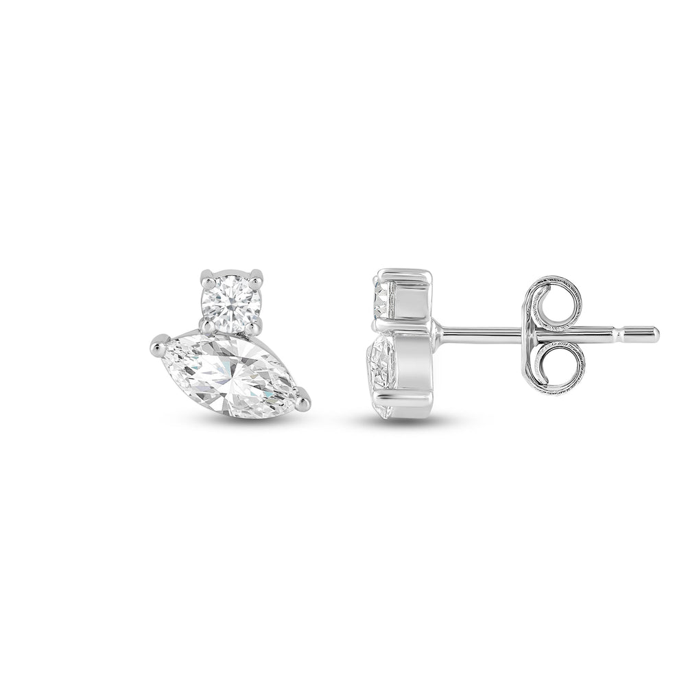 Duet Marquise Earrings with Sterling Silver / Lab / 1 Cut Diamond in 14KT Sterling Silver / Lab / 1 view 5
