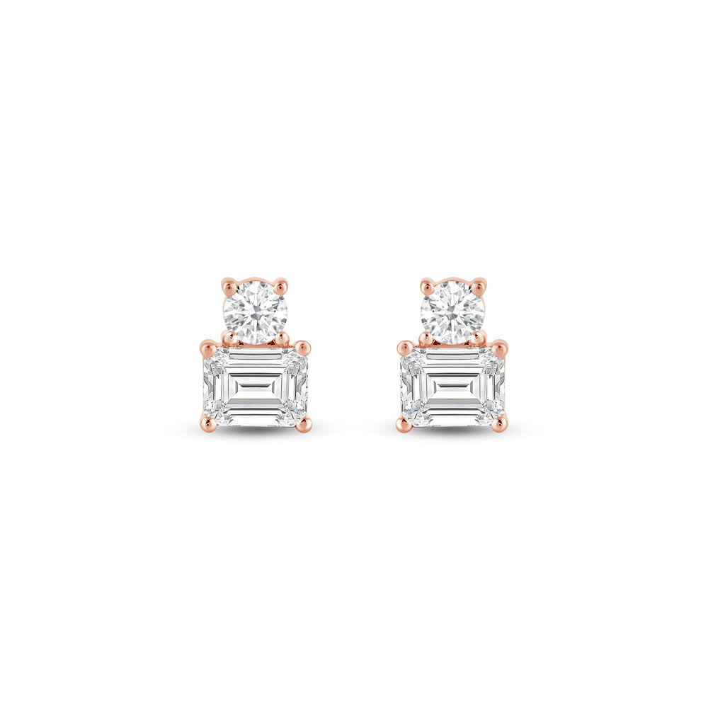 Duet Emerald Earrings with 14KT Rose Gold / Lab / 1 Cut Diamond in 14KT Rose Gold / Lab / 1 view 4
