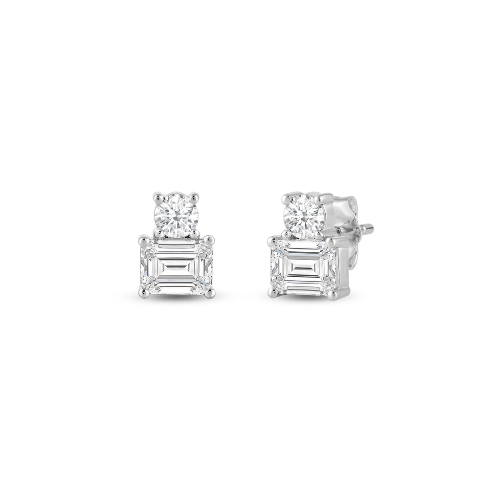 Duet Emerald Earrings with Sterling Silver / Lab / 1 Cut Diamond in 14KT Sterling Silver / Lab / 1 view 1
