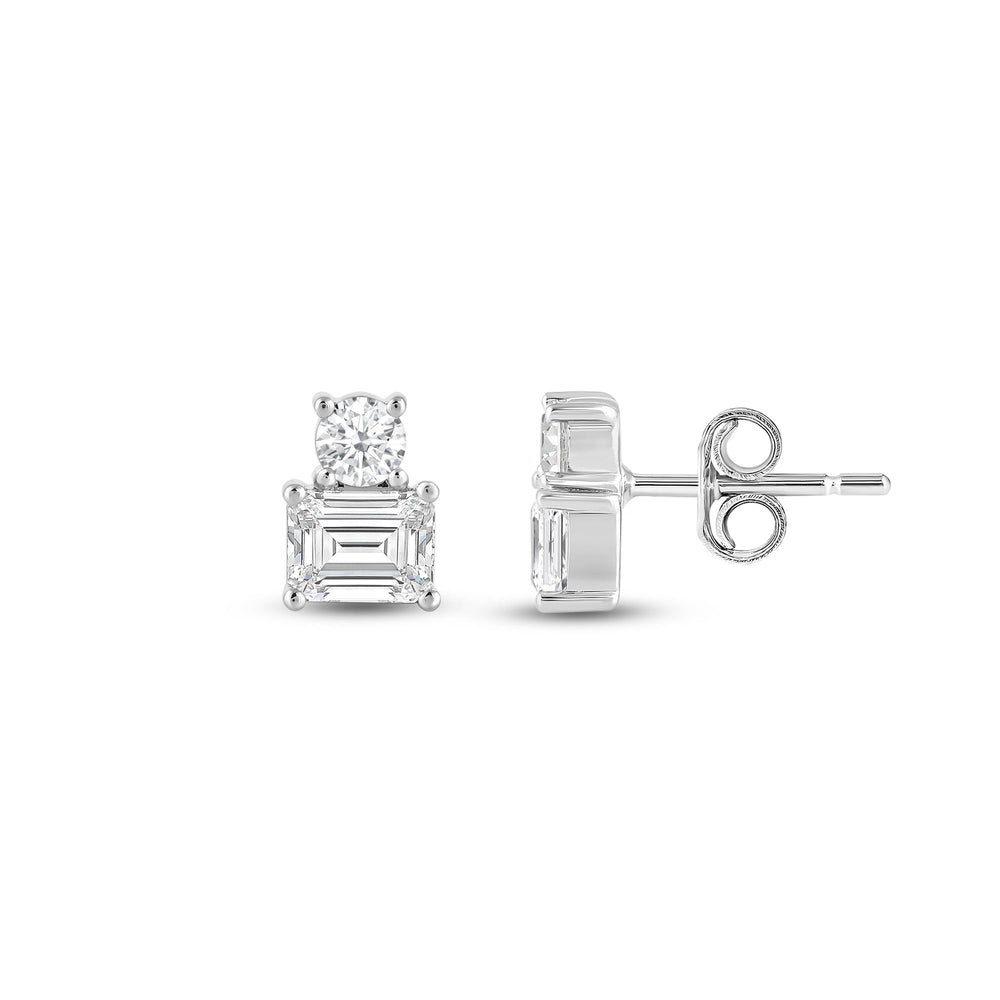 Duet Emerald Earrings with 14KT White Gold / Lab / 1 Cut Diamond in 14KT White Gold / Lab / 1 view 5
