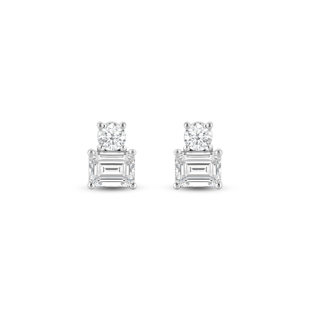 Duet Emerald Earrings with Sterling Silver / Lab / 1 Cut Diamond in 14KT Sterling Silver / Lab / 1 view 4

