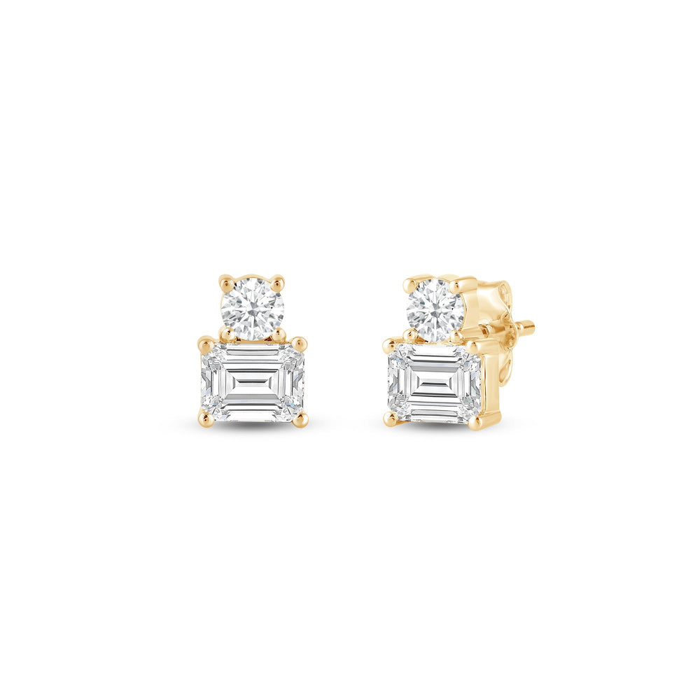 Duet Emerald Earrings with 14KT Yellow Gold / Lab / 1 Cut Diamond in 14KT Yellow Gold / Lab / 1 view 1
