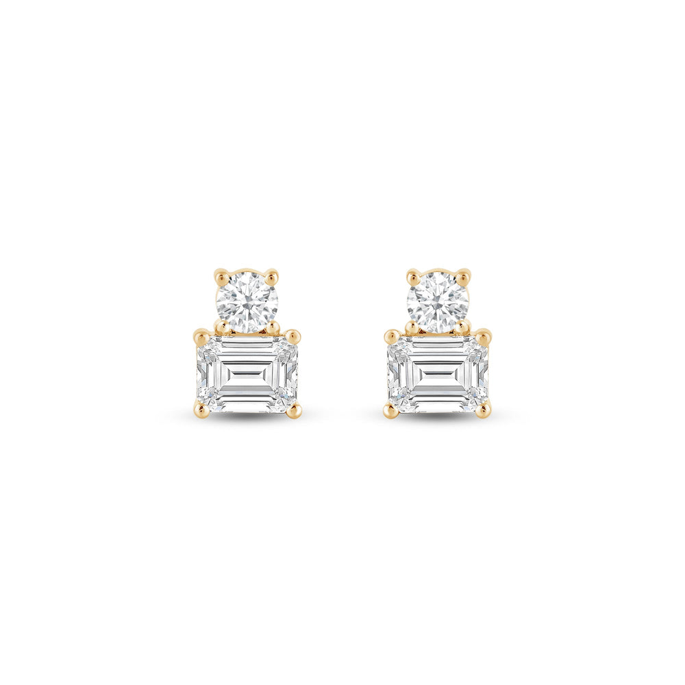 Duet Emerald Earrings with 14KT Yellow Gold / Lab / 1 Cut Diamond in 14KT Yellow Gold / Lab / 1 view 4
