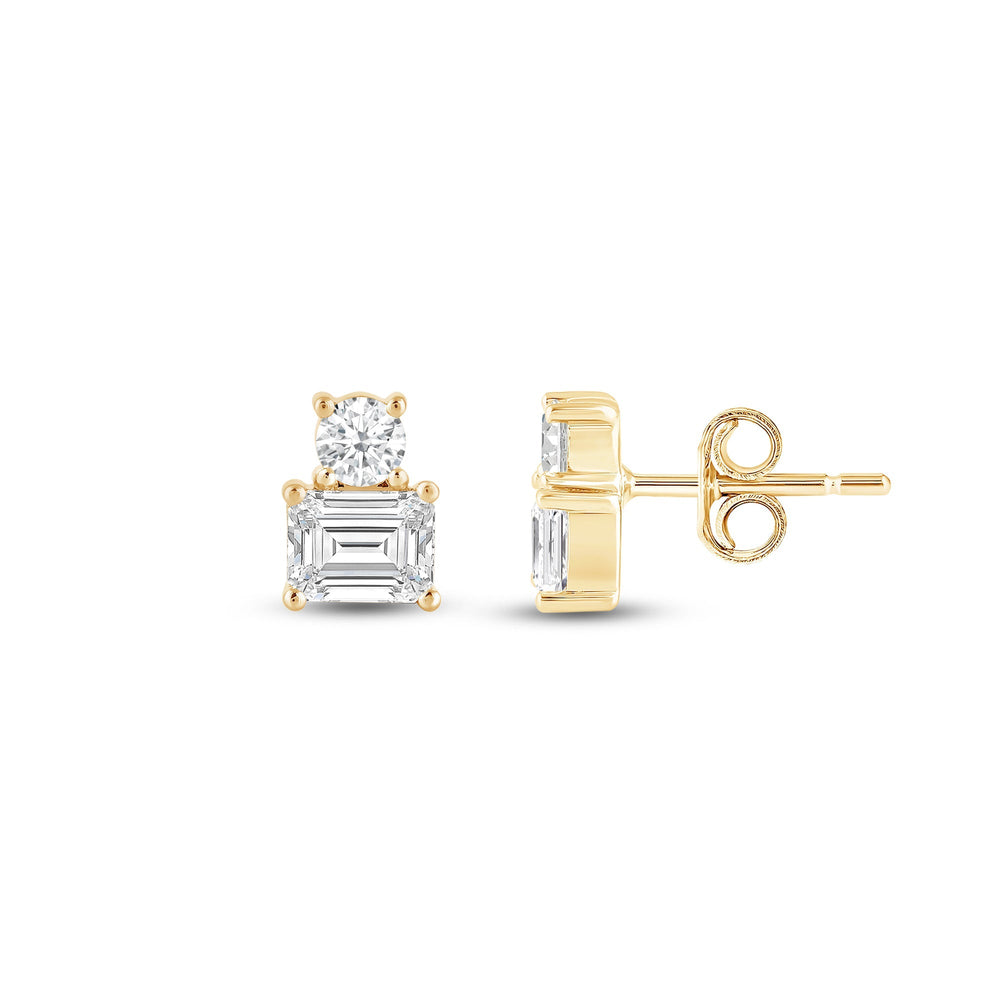 Duet Emerald Earrings with 14KT Yellow Gold / Lab / 1 Cut Diamond in 14KT Yellow Gold / Lab / 1 view 5
