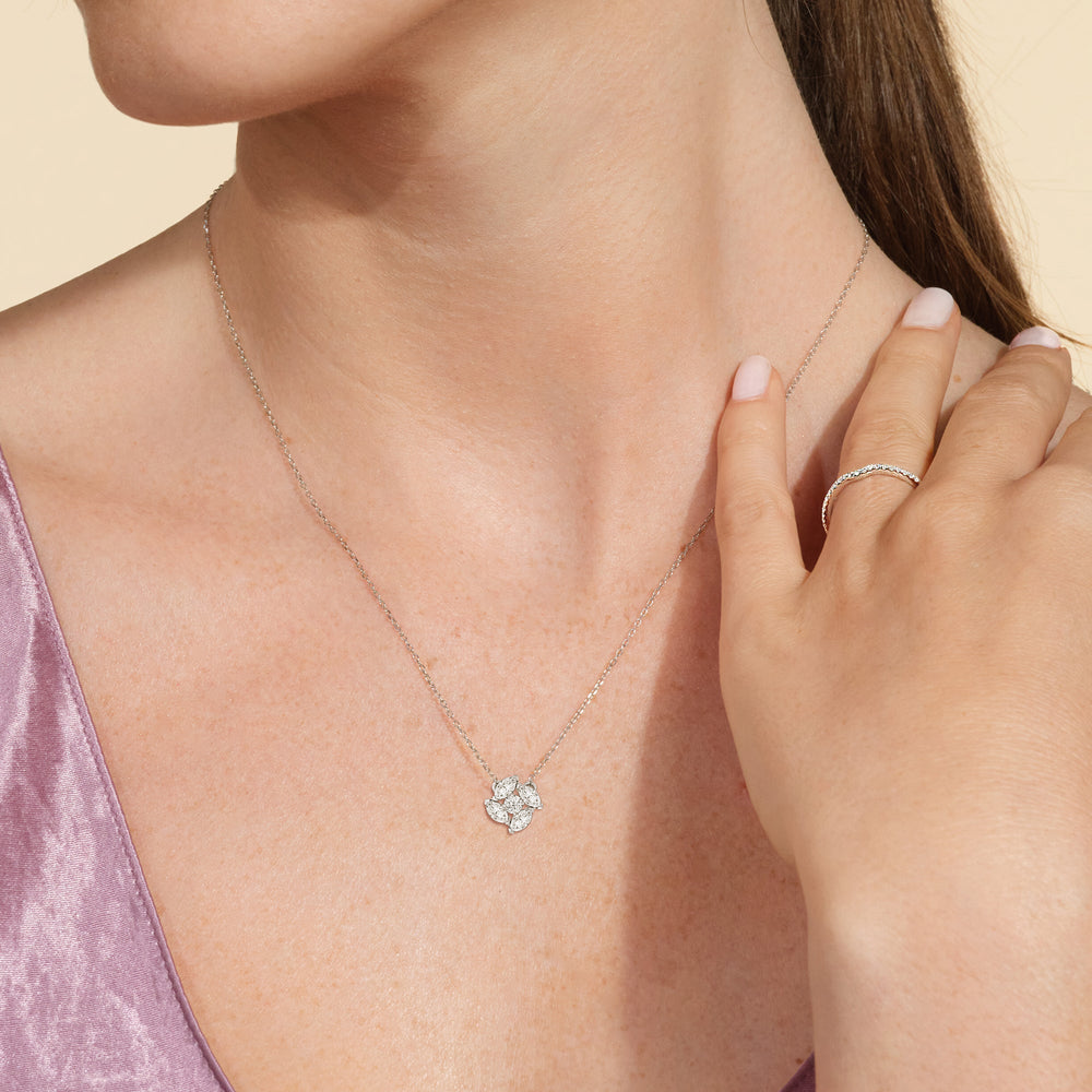 Hydrangea Necklace with Sterling Silver / Lab / 1 Cut Diamond in 14KT Sterling Silver / Lab / 1 view 3
