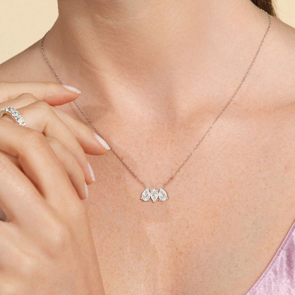 Trio Pear Cluster Diamond Necklace with 14KT White Gold / Lab / 1 1/2 Cut Diamond in 14KT White Gold / Lab / 1 1/2 view 3
