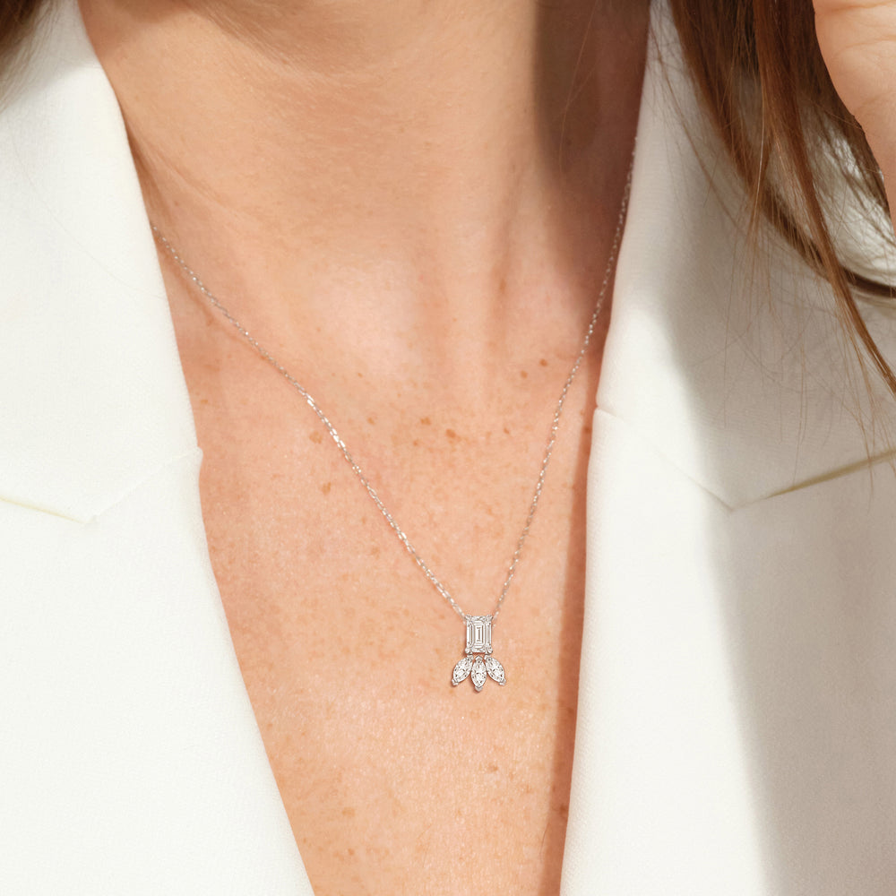 Emerald Raindrop Cluster Diamond Necklace with 14KT White Gold / Lab / 1 Cut Diamond in 14KT White Gold / Lab / 1 view 3
