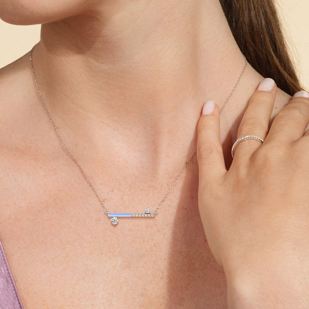 Model Wearing Diamond Accent Bar Necklace in Ceramic view