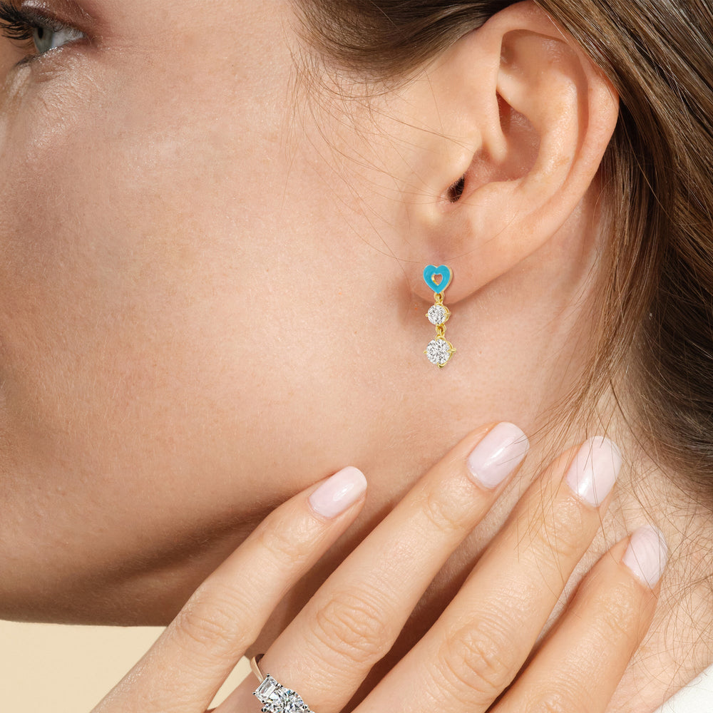 Model Wearing Heart Drop Earrings in Ceramic view