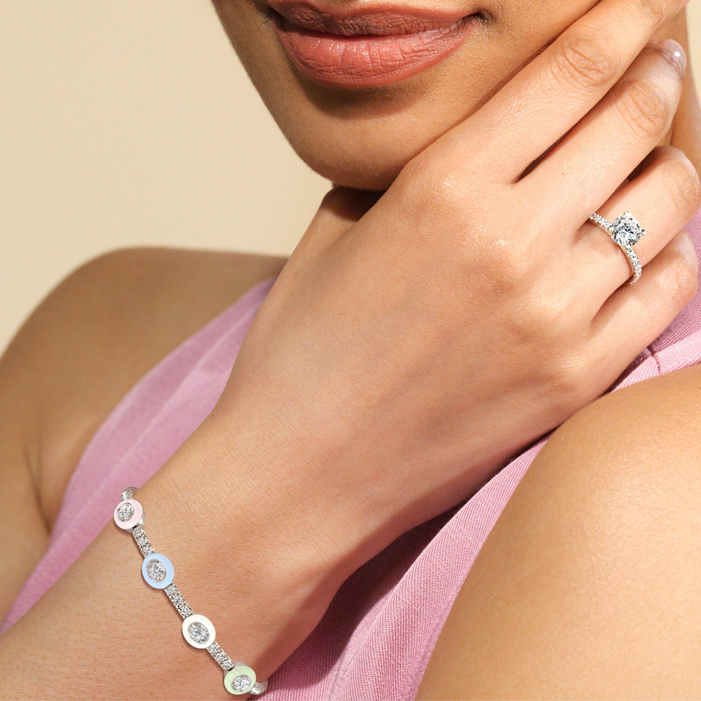 Model Wearing Half Pave Bezel Bangle in Ceramic view