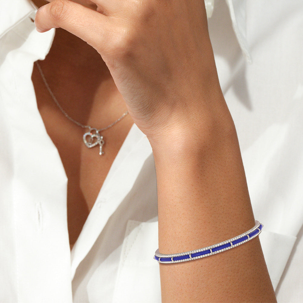 Model Wearing Half Pave Border Bangle in Ceramic view