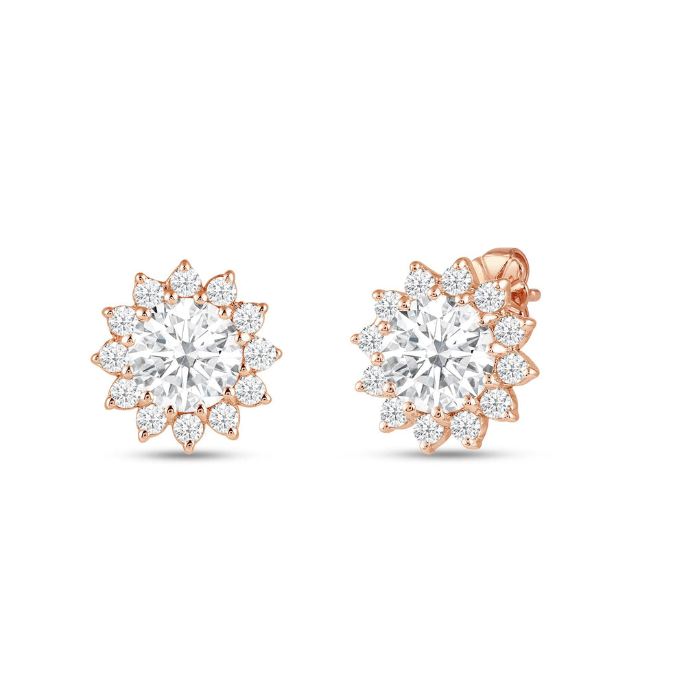 Flower Halo Diamond Earrings with 14KT Rose Gold / Lab / 1 3/4 Cut Diamond in 14KT Rose Gold / Lab / 1 3/4 view 1
