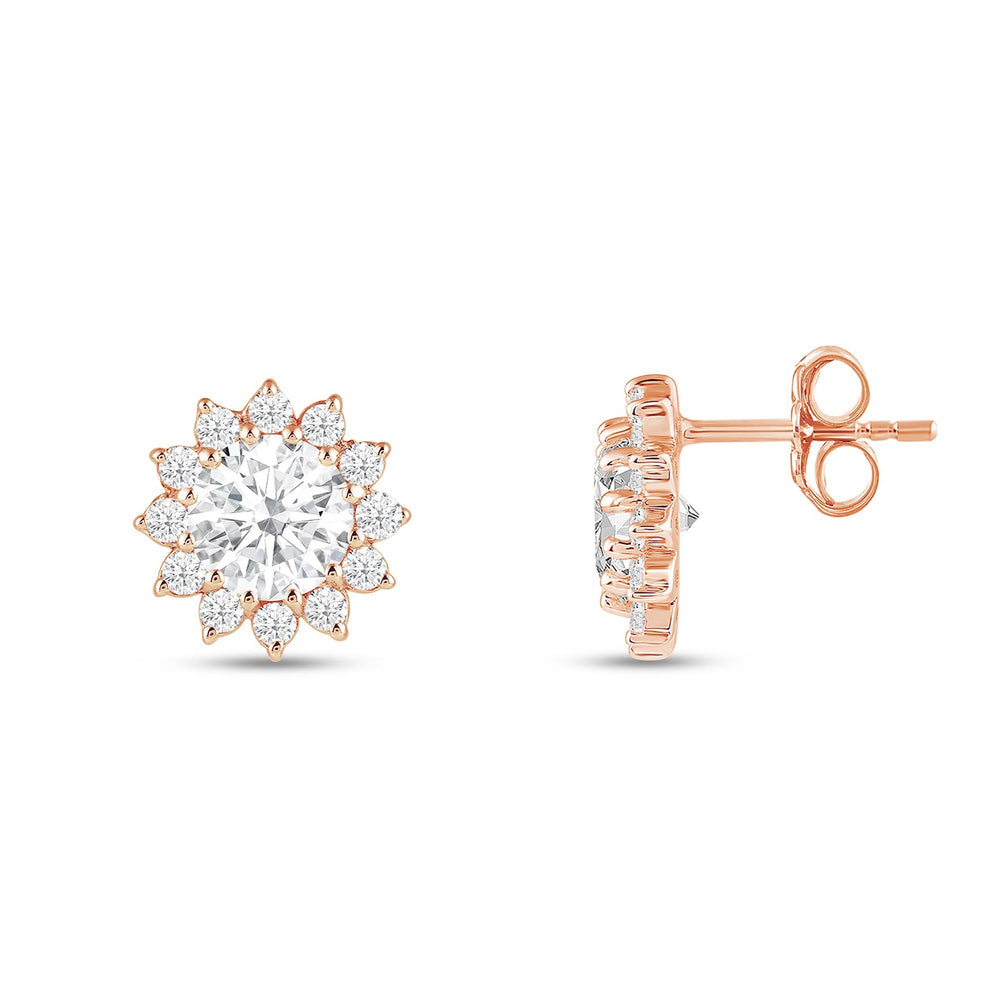 Flower Halo Diamond Earrings with 14KT Rose Gold / Lab / 1 3/4 Cut Diamond in 14KT Rose Gold / Lab / 1 3/4 view 5
