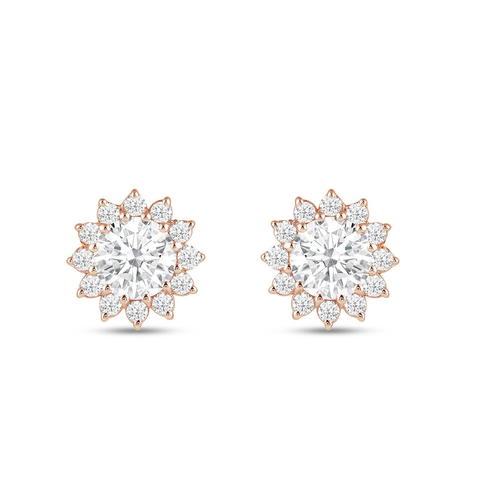 Flower Halo Diamond Earrings with 14KT Rose Gold / Lab / 1 3/4 Cut Diamond in 14KT Rose Gold / Lab / 1 3/4 view 4

