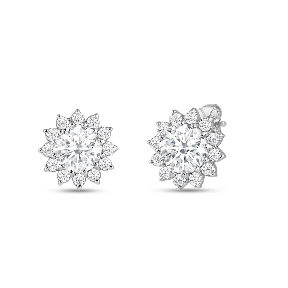 Flower Halo Diamond Earrings with 14KT White Gold / Lab / 1 3/4 Cut Diamond in 14KT White Gold / Lab / 1 3/4 view 1

