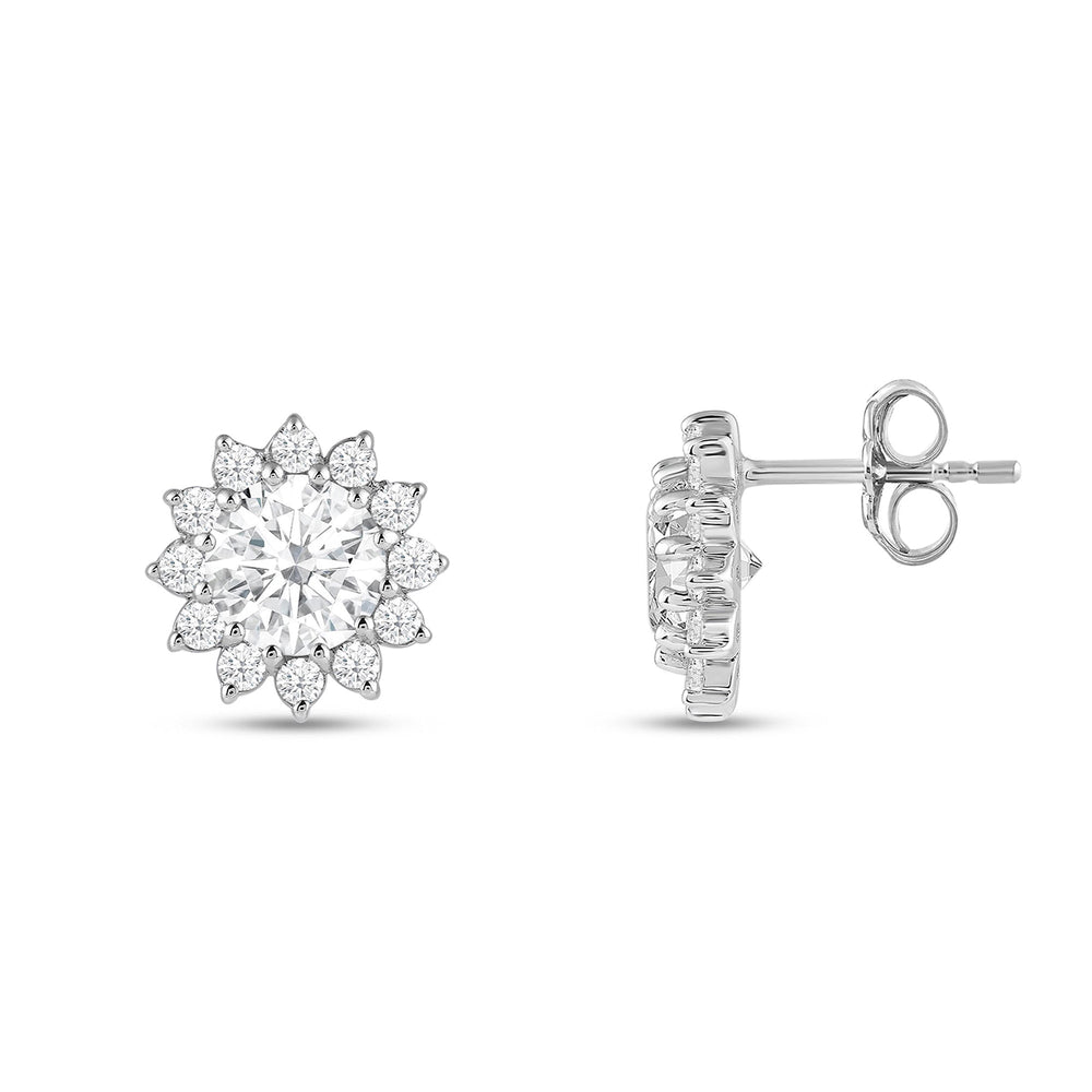 Flower Halo Diamond Earrings with 14KT White Gold / Lab / 1 3/4 Cut Diamond in 14KT White Gold / Lab / 1 3/4 view 5
