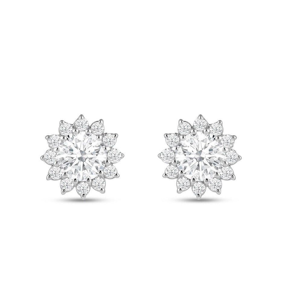 Flower Halo Diamond Earrings with 14KT White Gold / Lab / 1 3/4 Cut Diamond in 14KT White Gold / Lab / 1 3/4 view 4
