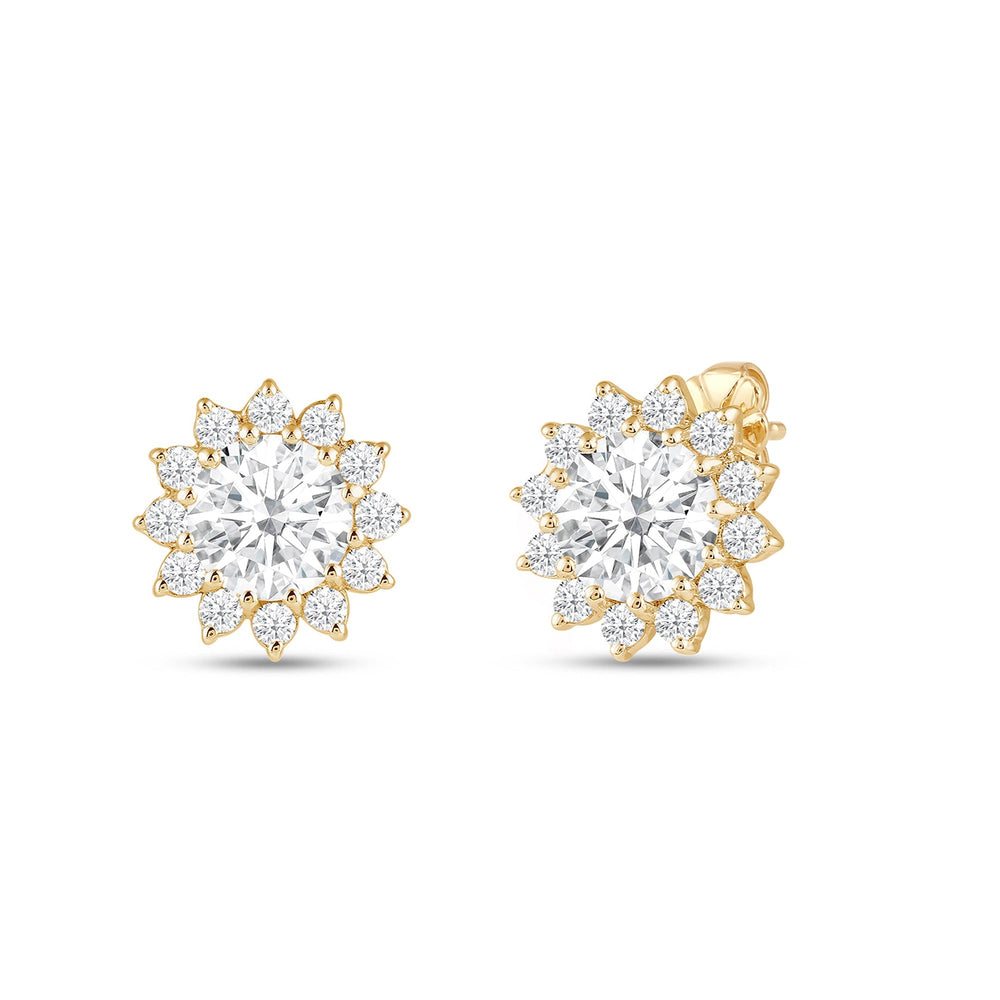 Flower Halo Diamond Earrings with 14KT Yellow Gold / Lab / 1 3/4 Cut Diamond in 14KT Yellow Gold / Lab / 1 3/4 view 1
