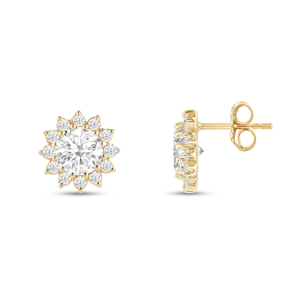 Flower Halo Diamond Earrings with 14KT Yellow Gold / Lab / 1 3/4 Cut Diamond in 14KT Yellow Gold / Lab / 1 3/4 view 5
