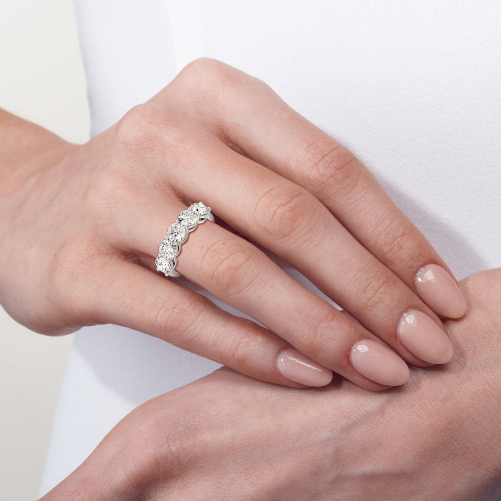 Five Stone Round Diamond Anniversary Ring (F/G SI+) with 18KT Rose Gold / Natural / 3 Cut Diamond in 14KT Rose Gold / Natural / 3 view 2
