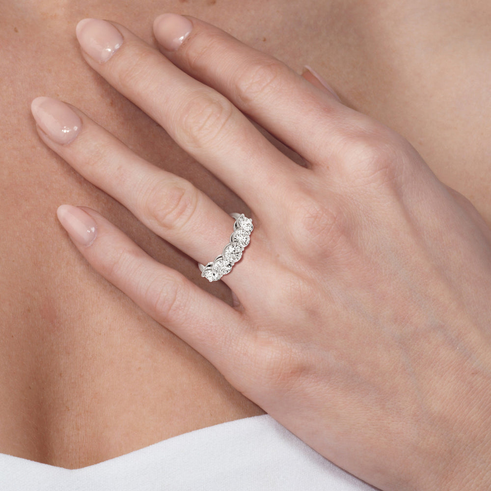 Five Stone Round Diamond Anniversary Ring (E+ VS+) with 18KT Yellow Gold / Lab / 3 Cut Diamond in 14KT Yellow Gold / Lab / 3 view 3
