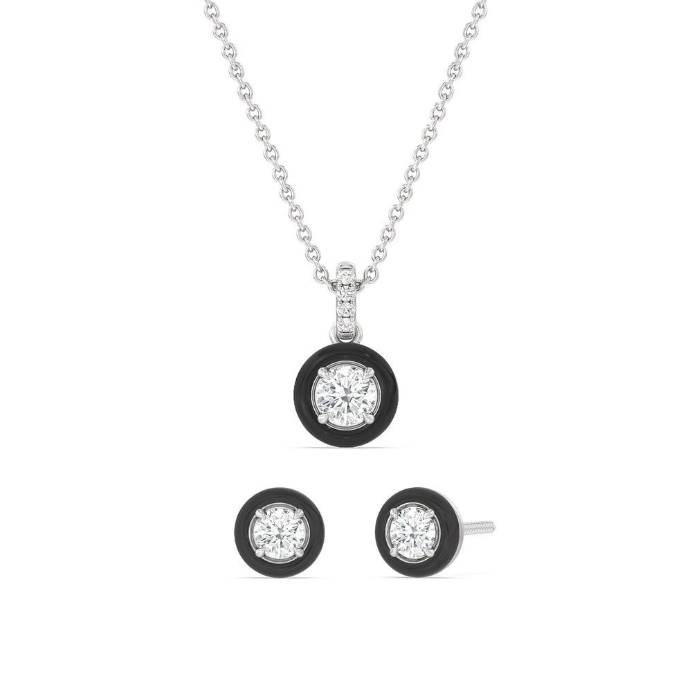 The Ceramic Set with Sterling Silver / Midnight / 1 Cut Diamond in 14KT Sterling Silver / Midnight / 1 view 1
