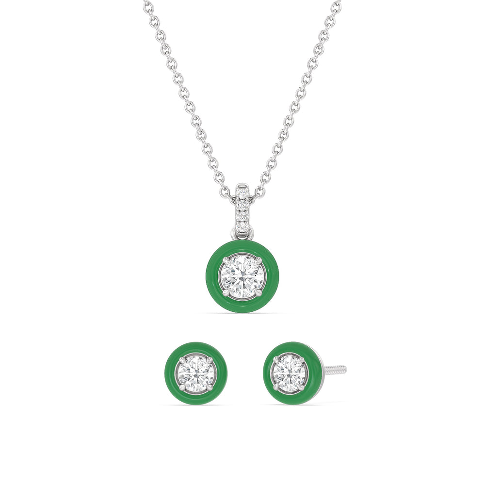 The Ceramic Set with Sterling Silver / Evergreen / 1 Cut Diamond in 14KT Sterling Silver / Evergreen / 1 view 1
