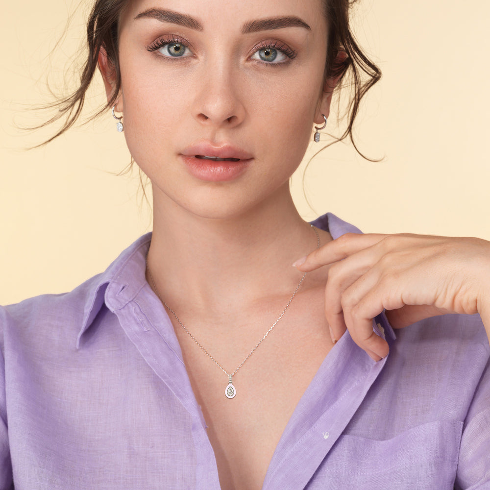 Model Wearing Pear Bezel Drop Necklace in Ceramic view