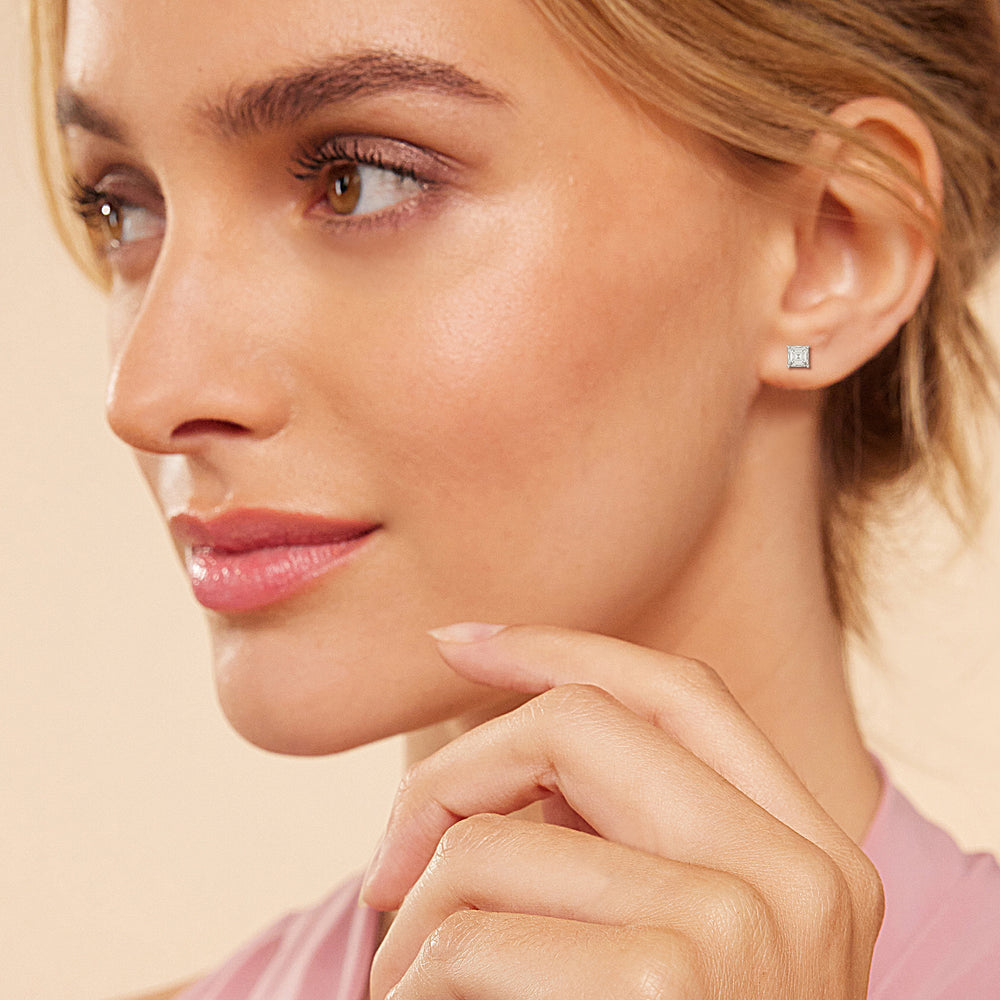 Classic Asscher Stud Earrings with 14KT Rose Gold / Lab / 1 Cut Diamond in 14KT Rose Gold / Lab / 1 view 3
