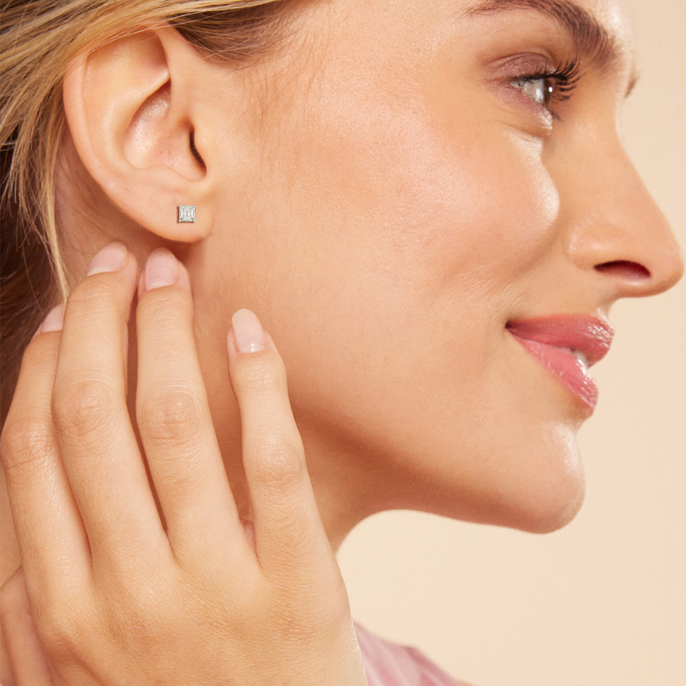 Classic Asscher Stud Earrings with 14KT Rose Gold / Lab / 1 Cut Diamond in 14KT Rose Gold / Lab / 1 view 2
